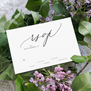 Tarjeta De Confirmación De Asistencia Moderno Boda simple negro y blanco