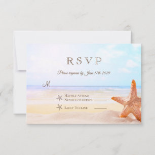 Tarjeta De Confirmación De Asistencia Moderno Boda Tropical Beach Starfish