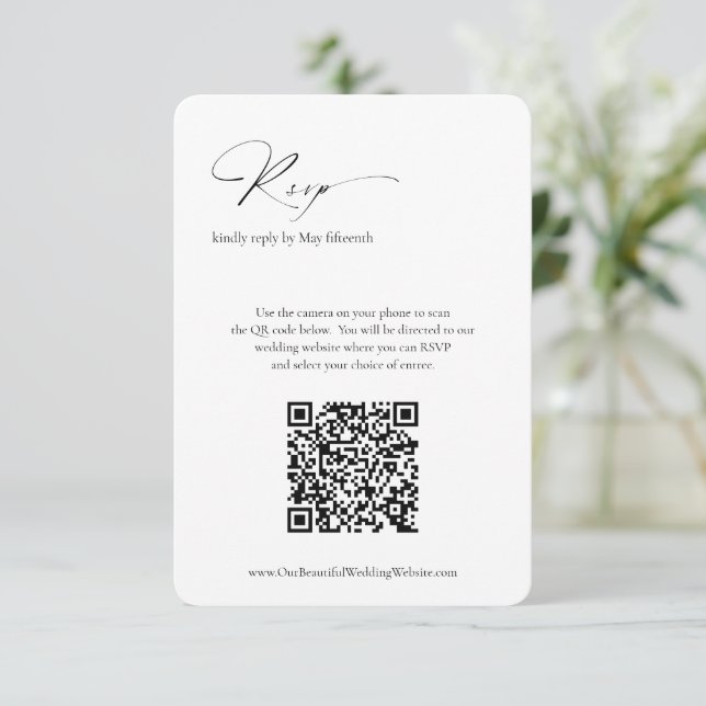 Tarjeta De Confirmación De Asistencia Moderno código formal mínimo QR matrimonio elegant (Anverso de pie)
