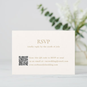 Tarjeta De Confirmación De Asistencia Moderno código QR de marfil y oro matrimonio elega