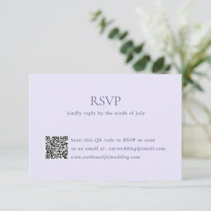 Tarjeta De Confirmación De Asistencia Moderno código QR Lilac matrimonio elegante