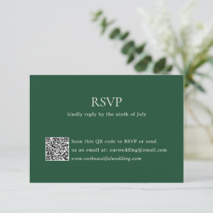 Tarjeta De Confirmación De Asistencia Moderno código QR verde esmeralda elegante matrimo