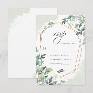 Tarjeta De Confirmación De Asistencia Moderno Eucalyptus Greenery Gold Boda Geométrico