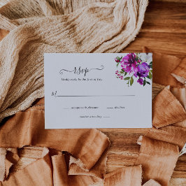 Tarjeta De Confirmación De Asistencia Moderno Floral vibrante negrita Boda Púrpura brill