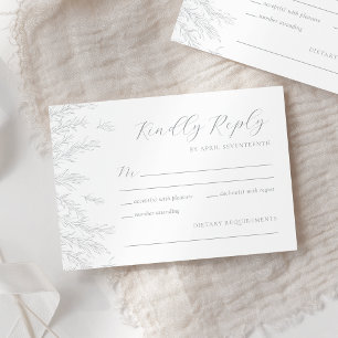 Tarjeta De Confirmación De Asistencia Moderno Gris Minimal Leaves Boda