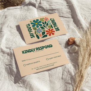 Tarjeta De Confirmación De Asistencia Moderno Groovy Colorido Retro Negrita Boda floral