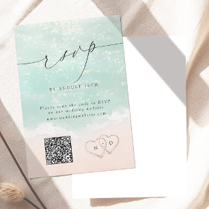 Tarjeta De Confirmación De Asistencia Moderno guión Corazón de arena QR Código Boda de p