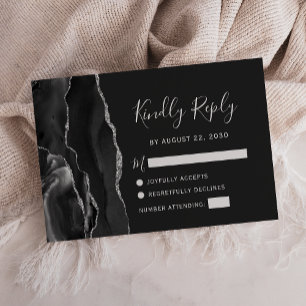 Tarjeta De Confirmación De Asistencia Moderno matrimonio negro de plata en matrimonio RS