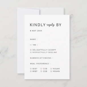 Tarjeta De Confirmación De Asistencia Moderno minimalista Limpiar Boda simple