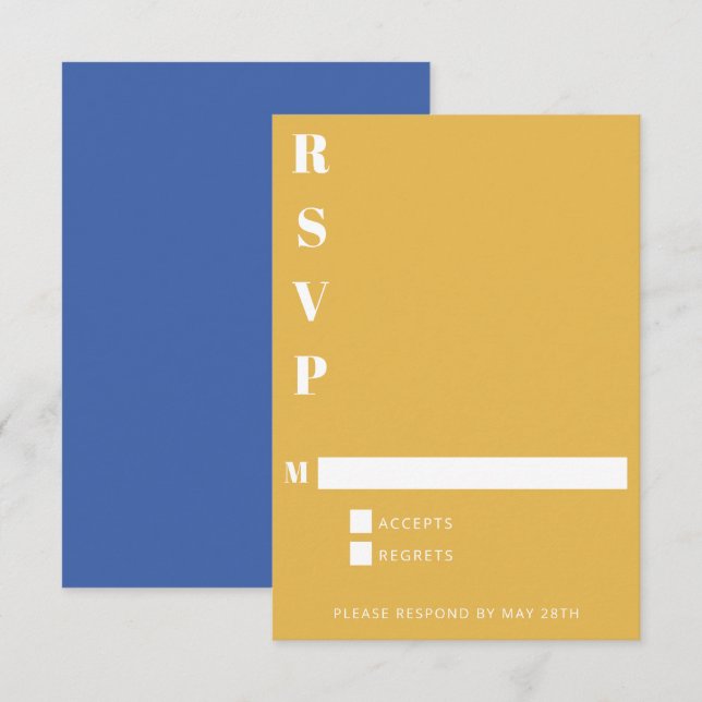 Tarjeta De Confirmación De Asistencia Moderno negrita azul y amarillo simple vertical (Anverso / Reverso)