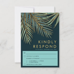 Tarjeta De Confirmación De Asistencia Moderno Palm Gold Verde azulado de la oferta de co