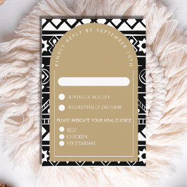 Tarjeta De Confirmación De Asistencia Moderno Patrón Boho Arco Boda Oro