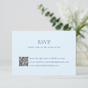 Tarjeta De Confirmación De Asistencia Moderno Polvo Azul Código QR Boda Elegante