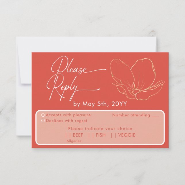 Tarjeta De Confirmación De Asistencia Moderno pomelo rojo Asistencia y elección de comid (Anverso)