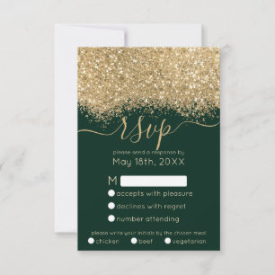 Tarjeta De Confirmación De Asistencia Moderno Purpurina de lujo dorado verde  Confetti B