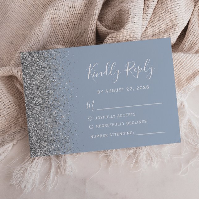 Tarjeta De Confirmación De Asistencia Moderno Purpurina plateado Edge Dusty Blue (Subido por el creador)