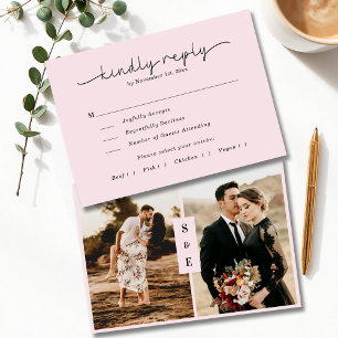 Tarjeta De Confirmación De Asistencia Moderno Romance Rosa Claro Foto Boda