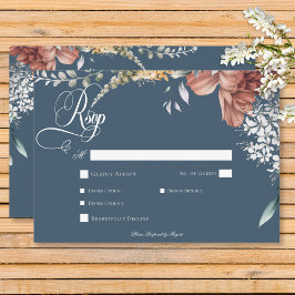 Tarjeta De Confirmación De Asistencia Moderno Romántico Blue Garden Boda Floral Cena