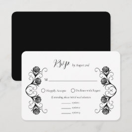 Tarjeta De Confirmación De Asistencia Moderno Rosa gótico Swirls Boda negro y blanco
