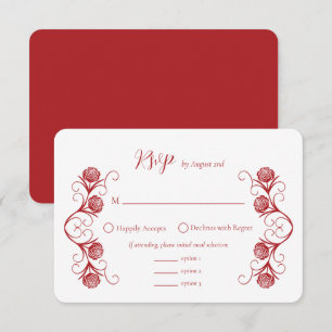 Tarjeta De Confirmación De Asistencia Moderno Rosa gótico Swirls Crimson Boda rojo