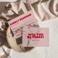 Moderno Rosa y Rojo Retro Diversión Negrita Boda Ú