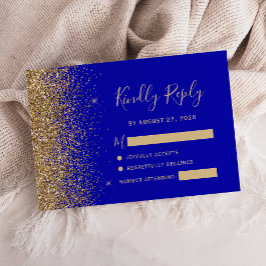 Tarjeta De Confirmación De Asistencia Moderno Royal Blue Gold Faux Purpurina Edge