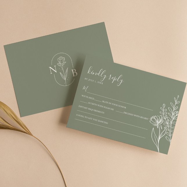 Tarjeta De Confirmación De Asistencia Moderno Sage Green Boho Boda Simple Elegante (Subido por el creador)