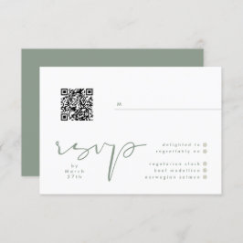 Tarjeta De Confirmación De Asistencia Moderno Sage Green Neutral Blanco Elegante Boda QR