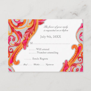 Tarjeta De Confirmación De Asistencia Moderno Swirl Flourish Heart Tangerine Hot Pink