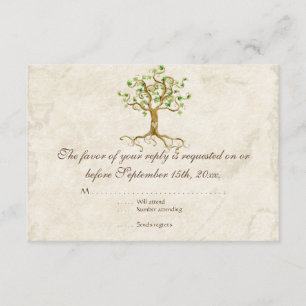 Tarjeta De Confirmación De Asistencia Moderno Swirl Tree Roots Leaf Antique Parchment