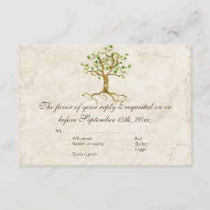 Tarjeta De Confirmación De Asistencia Moderno Swirl Tree Roots Leaf Antique Parchment