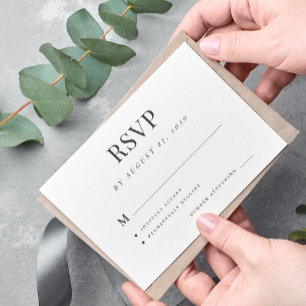 Tarjeta De Confirmación De Asistencia Moderno y elegante boda blanco negro
