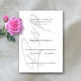 Tarjeta De Confirmación De Asistencia Moderno y elegante Boda de Monograma Blanco y Negr