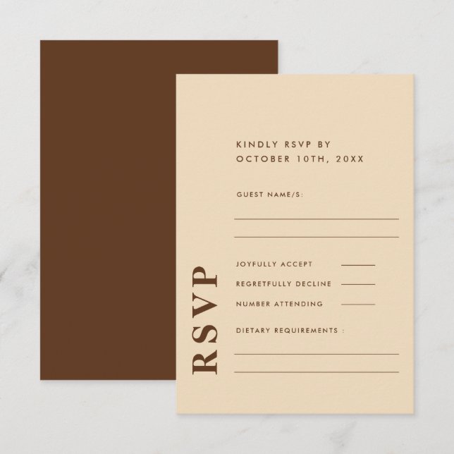 Tarjeta De Confirmación De Asistencia Moderno y elegante Boda sencillo beige claro (Anverso / Reverso)