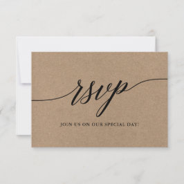 Tarjeta De Confirmación De Asistencia Moderno y elegante guión de caligrafía Kraft Boda