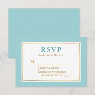 Tarjeta De Confirmación De Asistencia Moderno y elegante oro azul turquesa blanco