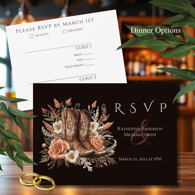 Tarjeta De Confirmación De Asistencia Moderno y elegante País Occidental - Flores (Modern Elegant Country Western- Flowers RSVP Card )