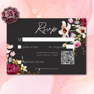 Tarjeta De Confirmación De Asistencia Moderno y elegante verano pradera floral Boda negr