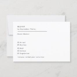 Tarjeta De Confirmación De Asistencia Moderno y simple Boda de Monograma Blanco y Negro
