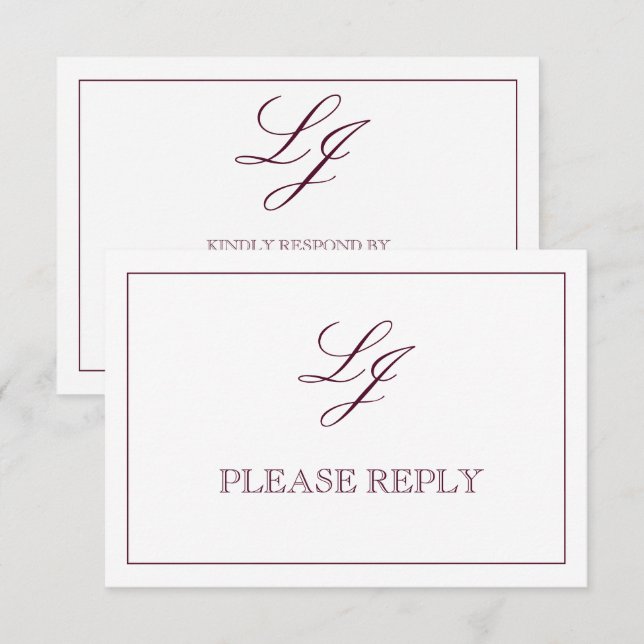 Tarjeta De Confirmación De Asistencia Monograma clásico de caligrafía de borgoña sin com (Anverso / Reverso)