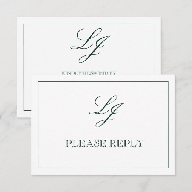 Tarjeta De Confirmación De Asistencia Monograma clásico de escritura verde esmeralda sin (Anverso / Reverso)