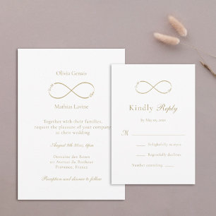 Tarjeta De Confirmación De Asistencia Monograma de amor infinito Boda blanco elegante
