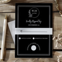 Monograma de Boda con Dibujo de Línea Negra Elegan