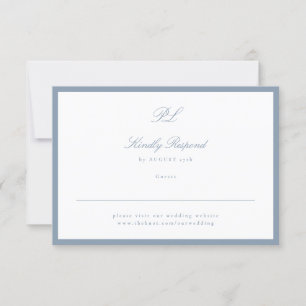 Tarjeta De Confirmación De Asistencia Monograma del sitio web formal Dusty Blue enmarcad