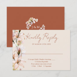 Tarjeta De Confirmación De Asistencia Monograma floral rústico Terracotta Boda otoño