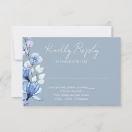 Tarjeta De Confirmación De Asistencia Monograma Floral Transparente Boda Azul Dusto