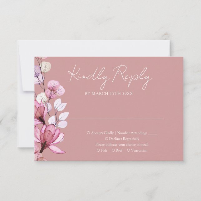 Tarjeta De Confirmación De Asistencia Monograma Floral Transparente Rosa Boda (Anverso)