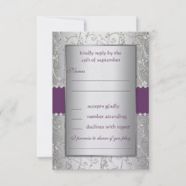 Tarjeta De Confirmación De Asistencia Monograma morado y plateado Boda Swirl