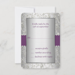 Tarjeta De Confirmación De Asistencia Monograma morado y plateado Boda Swirl