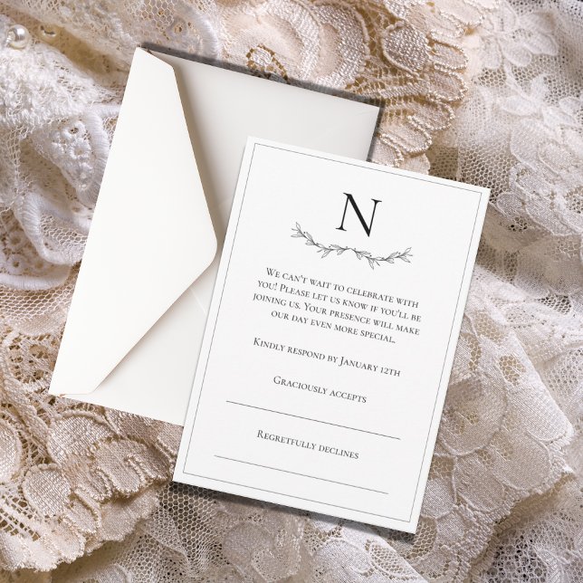 Tarjeta De Confirmación De Asistencia Monograma negro y blanco moderno (Subido por el creador)